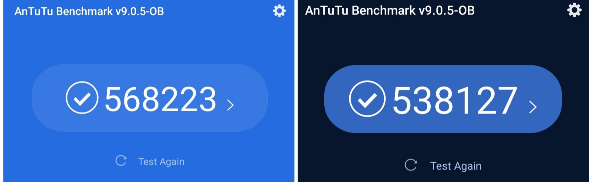Hasil Benchmark Antutu: Snapdragon 778G (kiri) vs Dimensity 1100 (kanan)